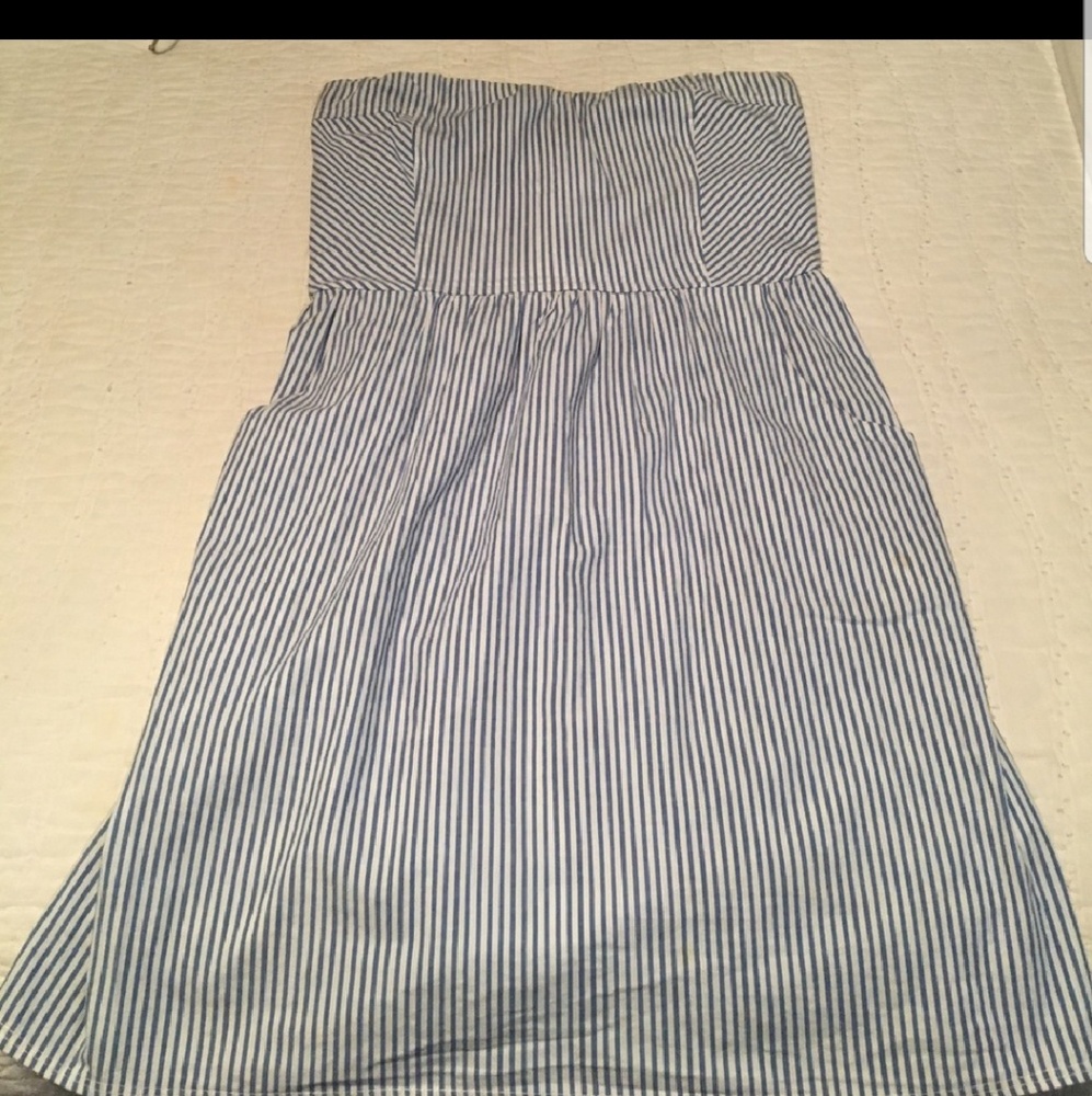 Seersucker blue and white dress